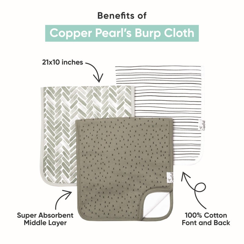 Copper Pearl Premium Baby Burp Cloths - 3-Pack Large Cotton Burp Cloths, Extra Soft Spit Up Rags with 3 Absorbent Layers, Perfect for Baby Boy and Baby Girl Gifts (21" x 10" Size, Lennon Set) - Image 2
